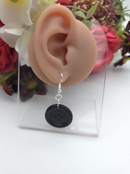 schwarze Knopf Ohrringe Holz Natur Button